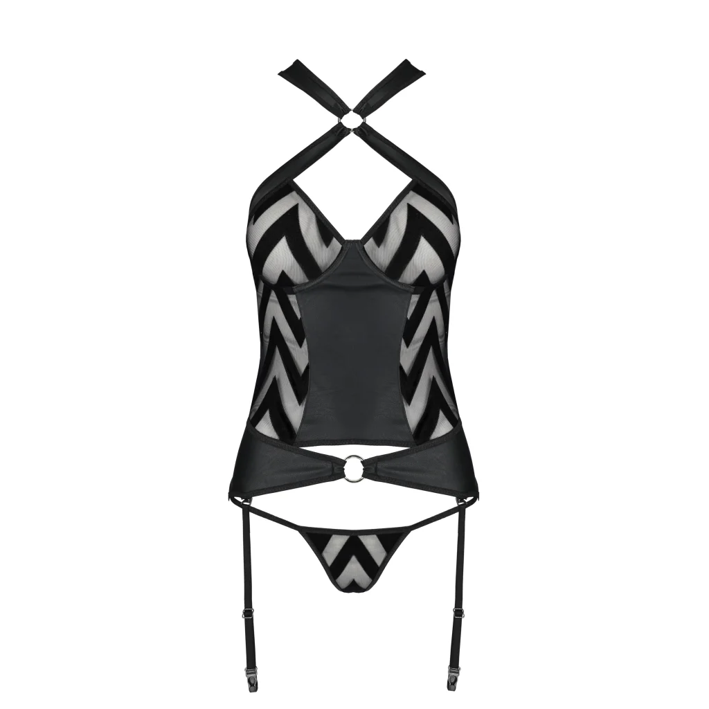 Corsage in Schwarz aus Kunstleder mit Bügeln mit String Strapscorsage Hima von Passion-Exklusiv , Dessous, Lingerie, Reizwäsche, sexy, erotisch, kaufen