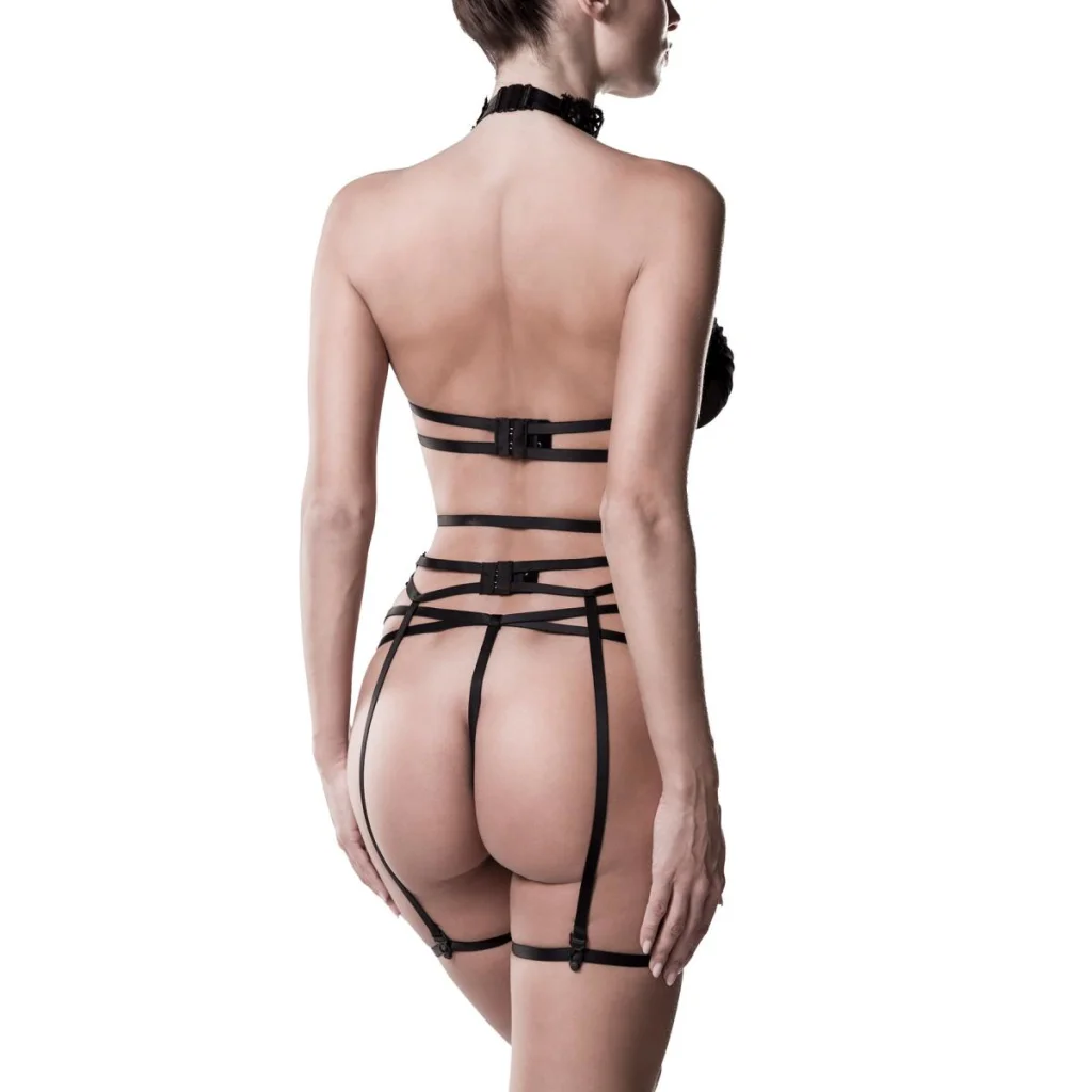 Erotikset mit Strapsgürtel und BH aus transparentem elastischen Netz von Grey Velvet , Dessous, Lingerie, Reizwäsche, sexy, erotisch, kaufen