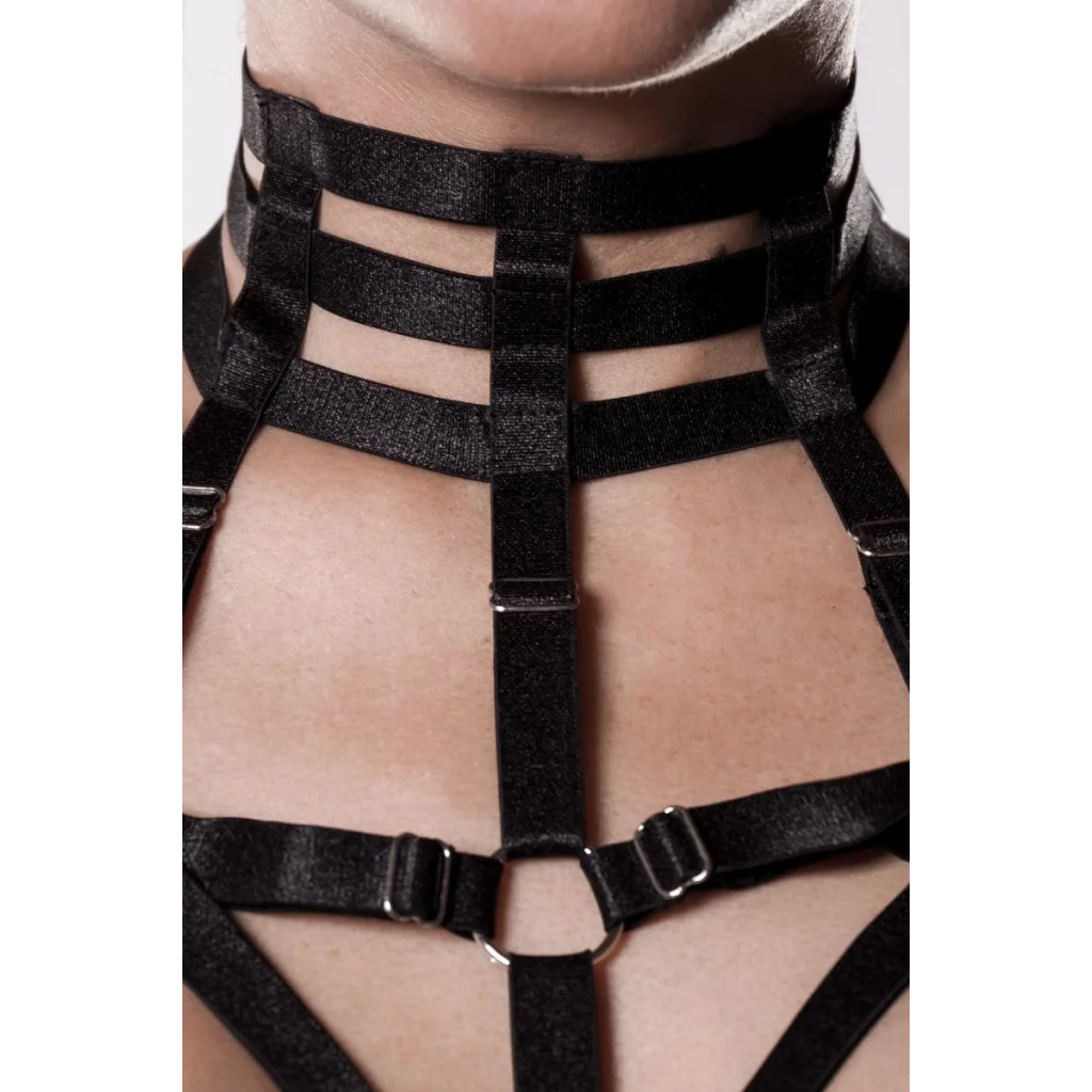 Harness-Set mit Gummibändern und transparentem Netzstoff von Grey Velvet , Dessous, Lingerie, Reizwäsche, sexy, erotisch, kaufen