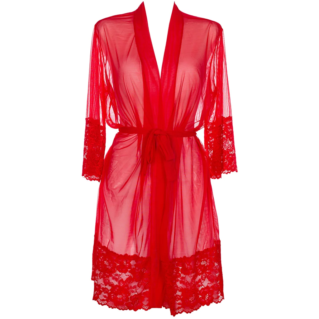 Peignoir in Rot mit Tüll und Spitze V-8860 Morgenmantel von Axami , Dessous, Lingerie, Reizwäsche, sexy, erotisch, kaufen