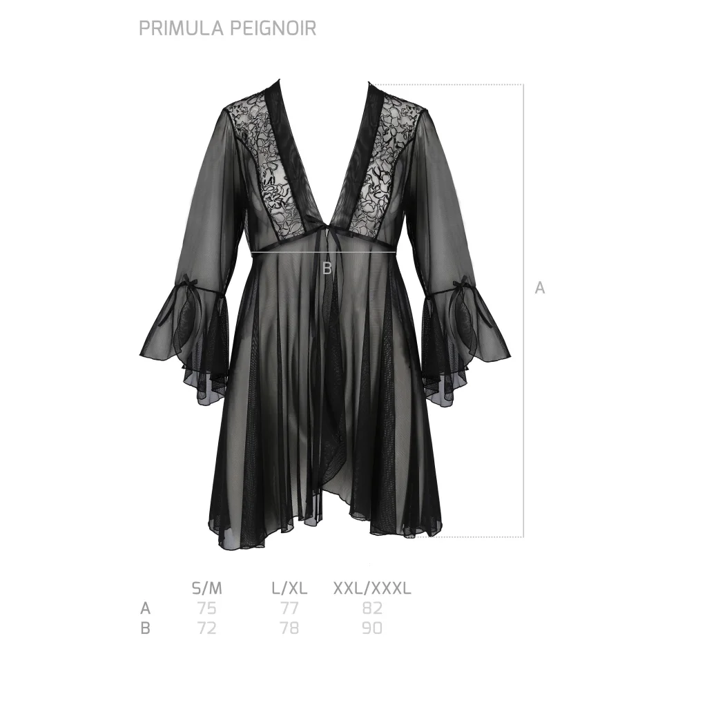 PRIMULA Peignoir Morgenmantel in Schwarz aus Tüll aus PASSION eco collection