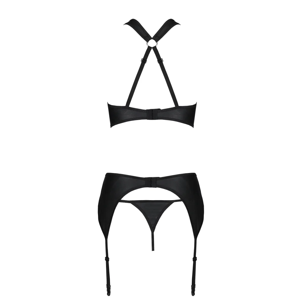Reizwäsche in Schwarz 3-teiliges Set Amanda aus Netz und Kunstleder von Passion-Exklusiv , Dessous, Lingerie, Reizwäsche, sexy, erotisch, kaufen