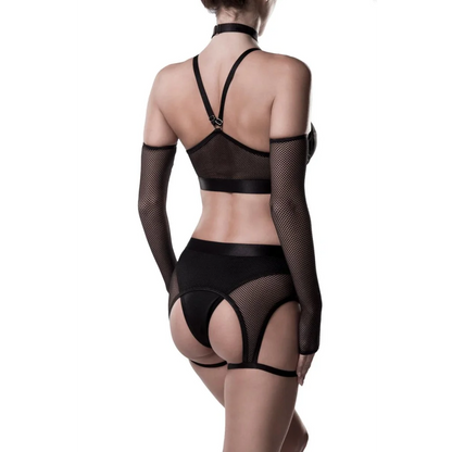Reizwäsche in Schwarz aus Netz mit Spitze 6-teiliges Set von Grey Velvet , Dessous, Lingerie, Reizwäsche, sexy, erotisch, kaufen