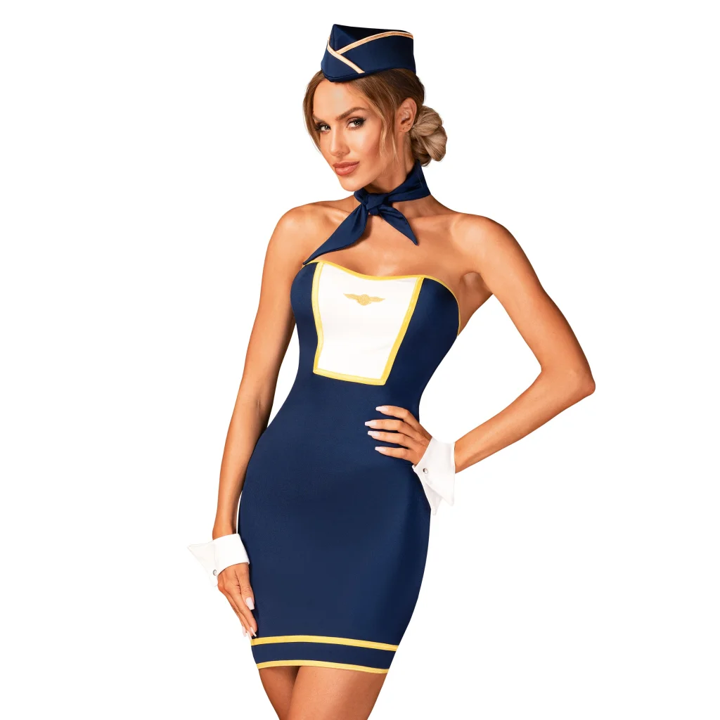 Rollenspielkostüm Stewardess Uniform in Blau und Weiß sexy Kostüm von Obsessive