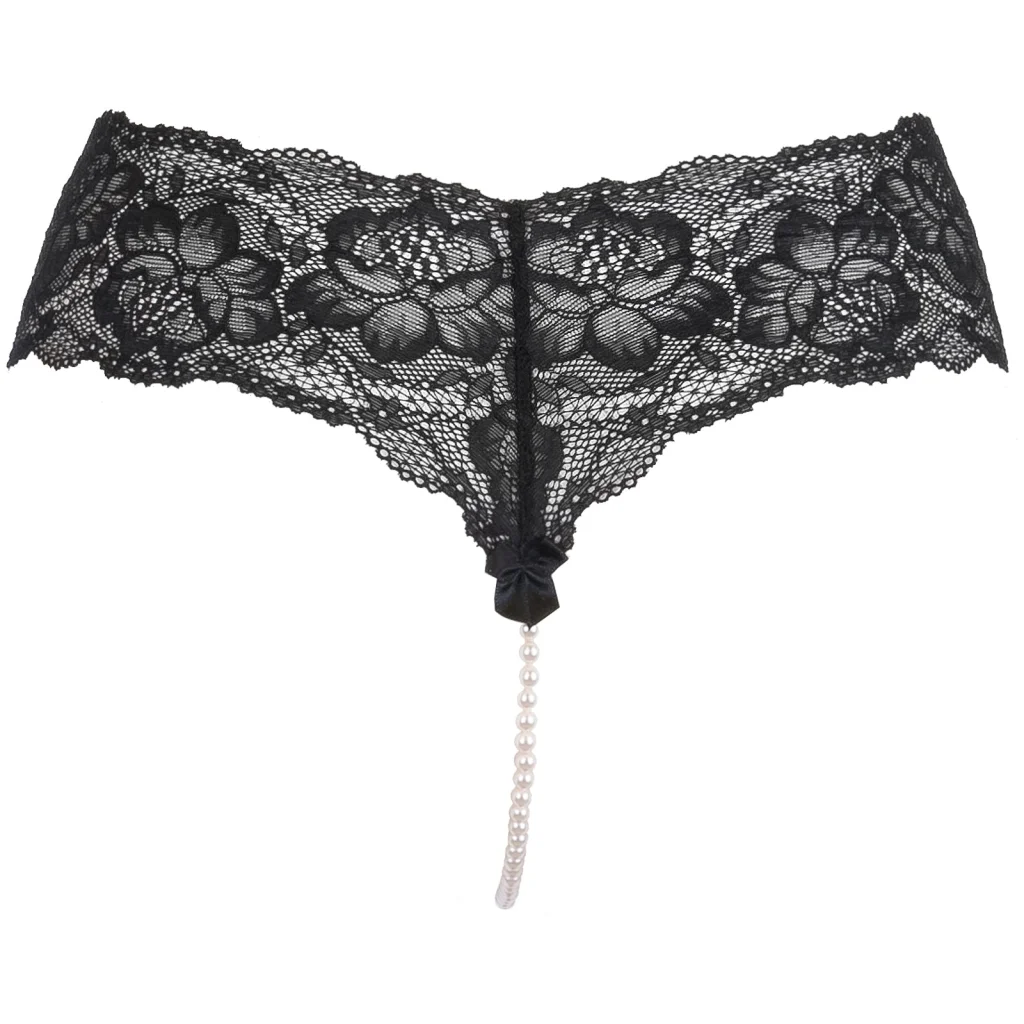 String in Schwarz Perlenstring mit Spitze V-9728 von Axami , Dessous, Lingerie, Reizwäsche, sexy, erotisch, kaufen